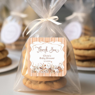 Pumpkin Fall Blommigt Baby Shower Tack Fyrkantigt Klistermärke
