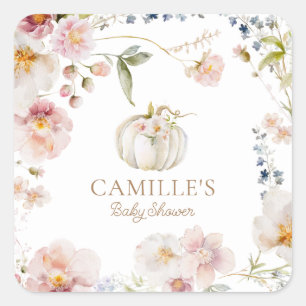 Pumpkin Fall Blommigt Girl Baby Shower Fyrkantigt Klistermärke