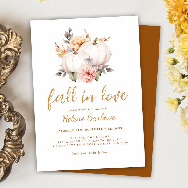 Pumpkin Fall Blommigt Möhippa Inbjudningar (Pumpkin Fall Floral Bridal Shower Invitation)