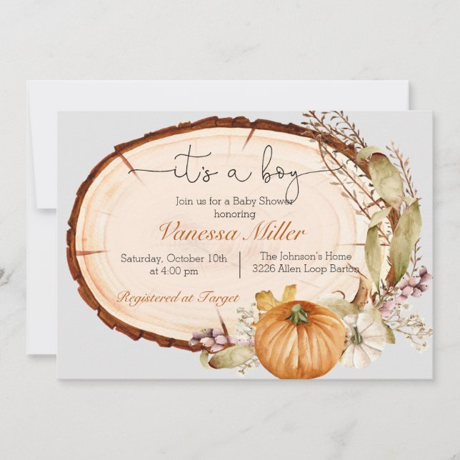 Pumpkin Fall Boy Baby Shower-inbjudan Inbjudningar (Framsida)