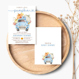 Pumpkin Fall Boy Shower-inbjudan Blue Lastbil Inbjudningar