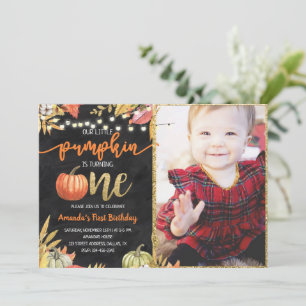 Pumpkin Fall Chalkboard första födelsedag  Inbjudningar