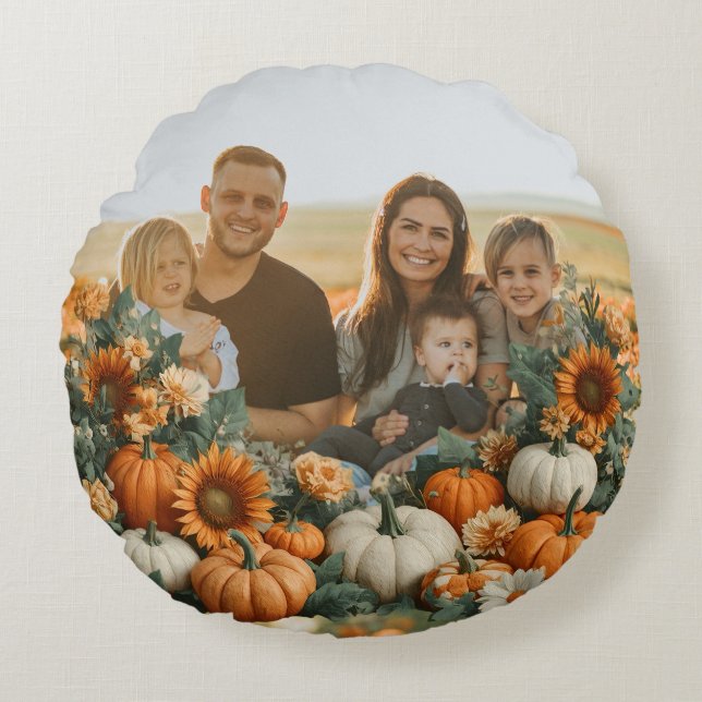 Pumpkin Fall Design för personlig-familjen Rund Kudde (Framsidan)
