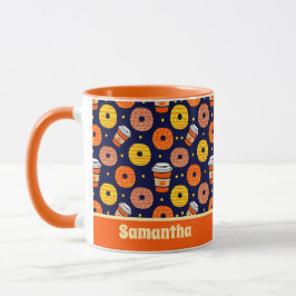 Pumpkin Fall Donuts & Coffee Thanksgiving Blue Mugg