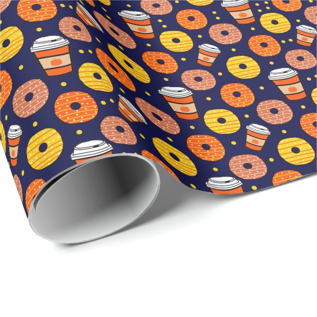 Pumpkin Fall Donuts & Coffee Thanksgiving Blue Presentpapper (Rullad Hörn)