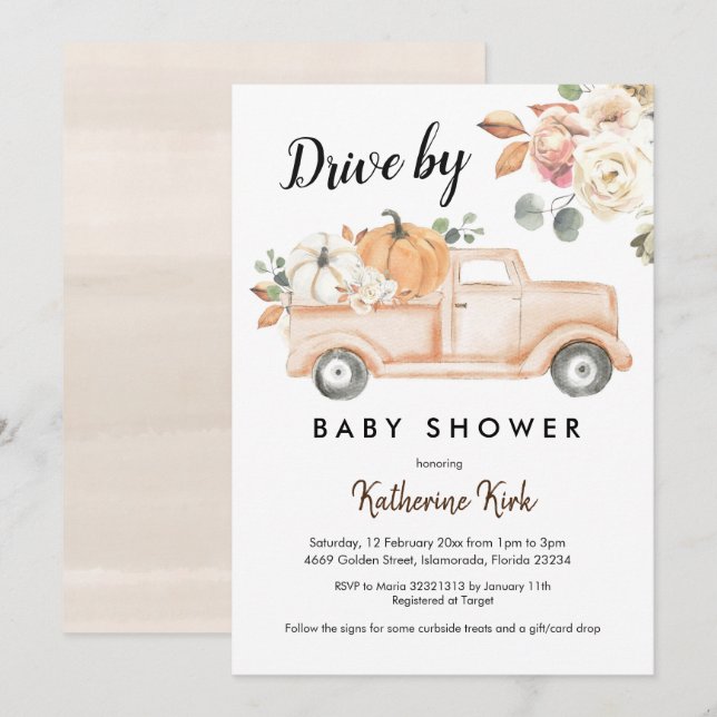 Pumpkin Fall Drive by Baby Shower-inbjudan Inbjudningar (Fram/baksida)