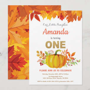 Pumpkin Fall First Birthday Guld Glitter Inbjudningar