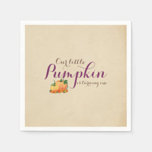 Pumpkin Fall First Födelsedagsfest Lila Napkin Pappersservett
