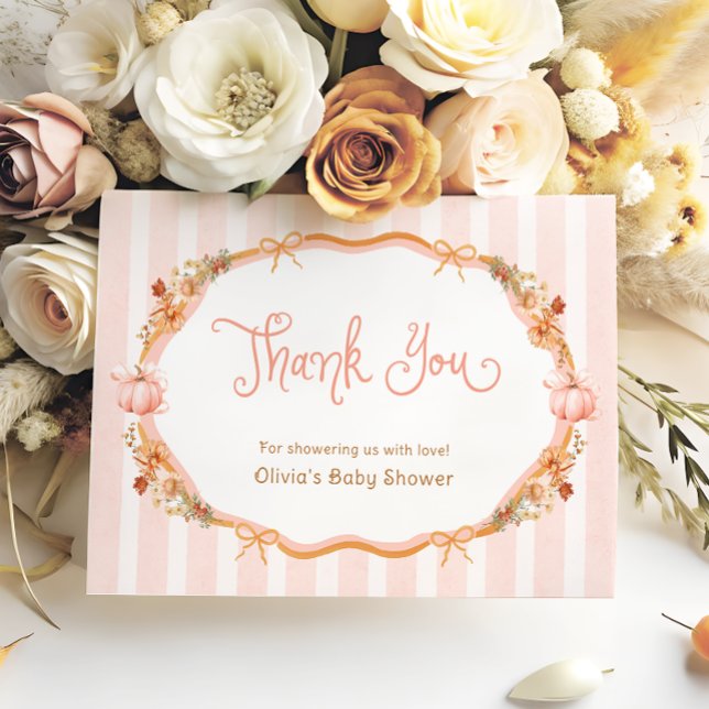 Pumpkin Fall Floral Baby Shower Thank You Card Tack Kort (Skapare uppladdad)