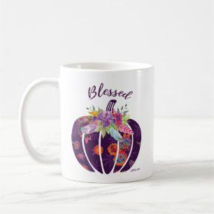 Pumpkin Fall Flowers Tribal, välsignad Lila Blomm Kaffemugg