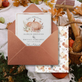 Pumpkin Fall Foliage Blommigt Watercolor Bröllop Inbjudningar