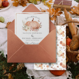 Pumpkin Fall Foliage Blommigt Watercolor Bröllop Inbjudningar