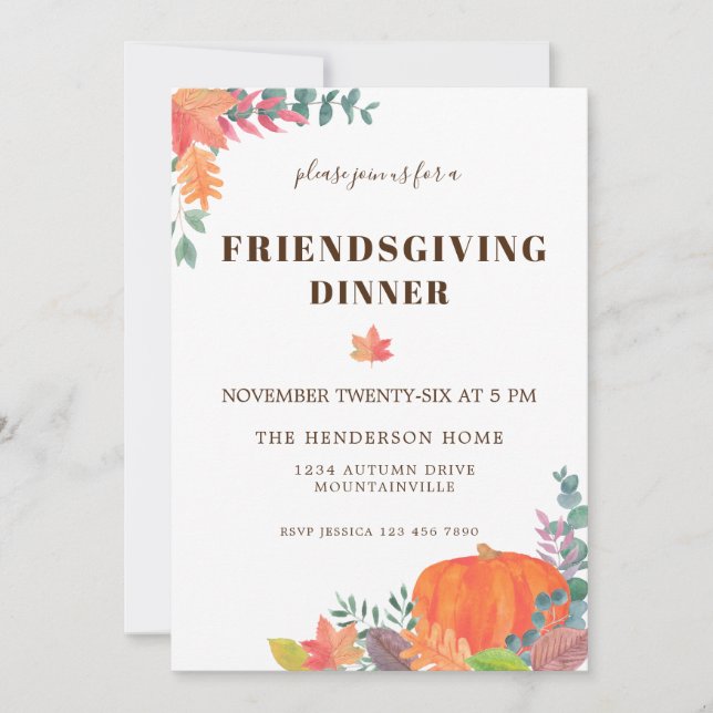 Pumpkin Fall Foliage Friendsgiving-middag Inbjudningar (Framsida)