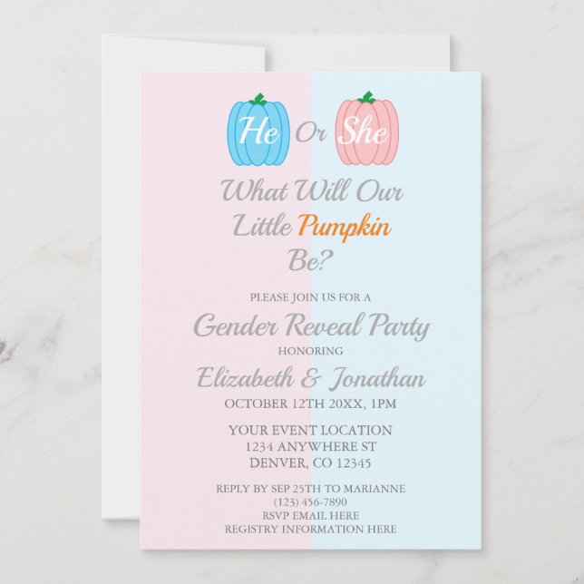 Pumpkin Fall Gender Reveal Inbjudningar (Framsida)