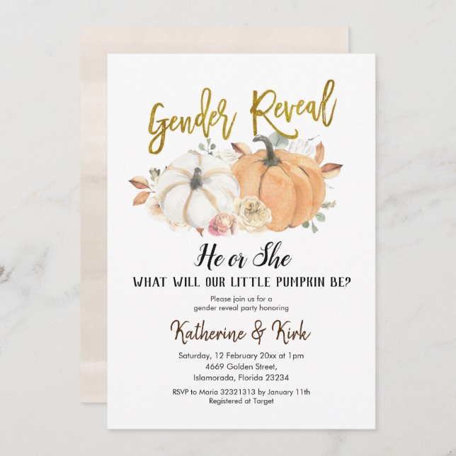 Pumpkin Fall Gender Reveal Party-inbjudan Inbjudningar (Fram/baksida)