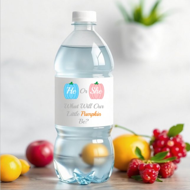 Pumpkin Fall Gender Reveal Vattenflaskor Etikett (Skapare uppladdad)