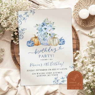 Pumpkin Fall Ginger Burk Chinoiserie Birthday Inbjudningar