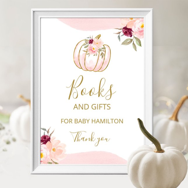 Pumpkin Fall Girl Baby Shower Bokar and Gifts Sign Poster (Skapare uppladdad)
