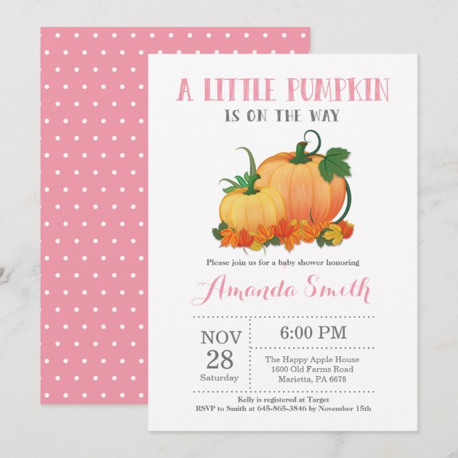 Pumpkin Fall Girl Baby Shower-inbjudningskort Inbjudningar (Fram/baksida)