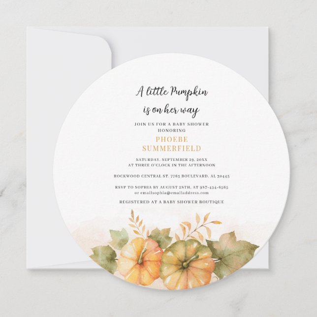 Pumpkin Fall Girls Baby Shower Rust Löv Inbjudningar (Framsida)