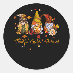 Pumpkin Fall Gnomes tacksamma tacksamma välsignade Runt Klistermärke