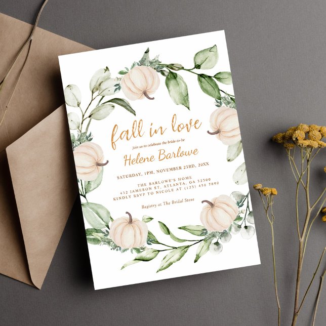 Pumpkin Fall Greenery Möhippa Inbjudningar (Pumpkin Fall Greenery Bridal Shower Invitation)