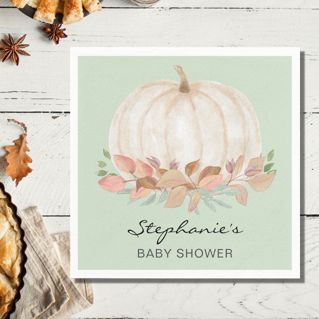 Pumpkin Fall Grönt Baby Shower Pappersservett (Skapare uppladdad)