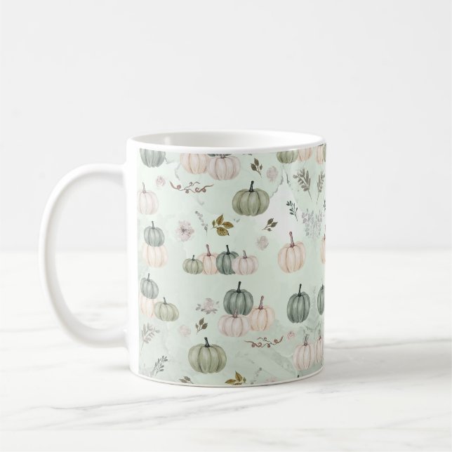 Pumpkin Fall Grönt Thanksgiving Middag Kaffemugg (Vänster)