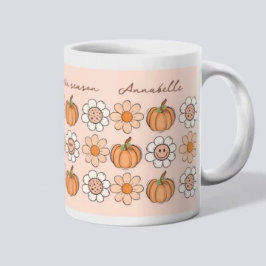 Pumpkin Fall Groovy Retro Namn Daisy Coffee Mugg