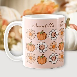 Pumpkin Fall Groovy Retro Namn Daisy Coffee Mugg