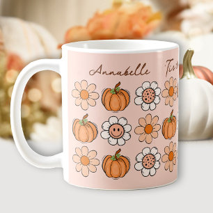 Pumpkin Fall Groovy Retro Namn Daisy Coffee Mugg