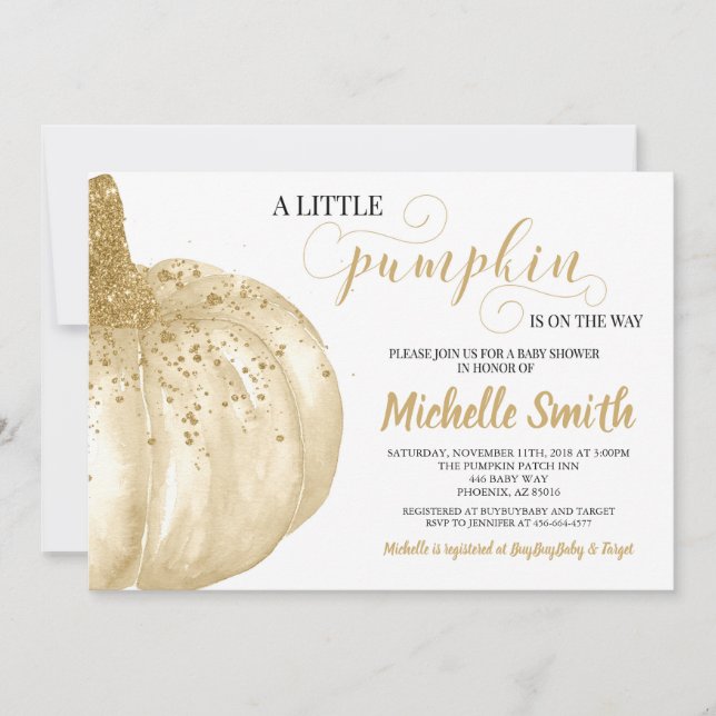 Pumpkin Fall Guld Glitter Boho Autumn Shower Inbjudningar (Framsida)