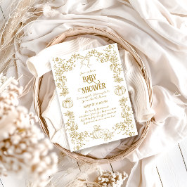 Pumpkin Fall Guld Whimsical Blommigt Baby Shower Inbjudningar