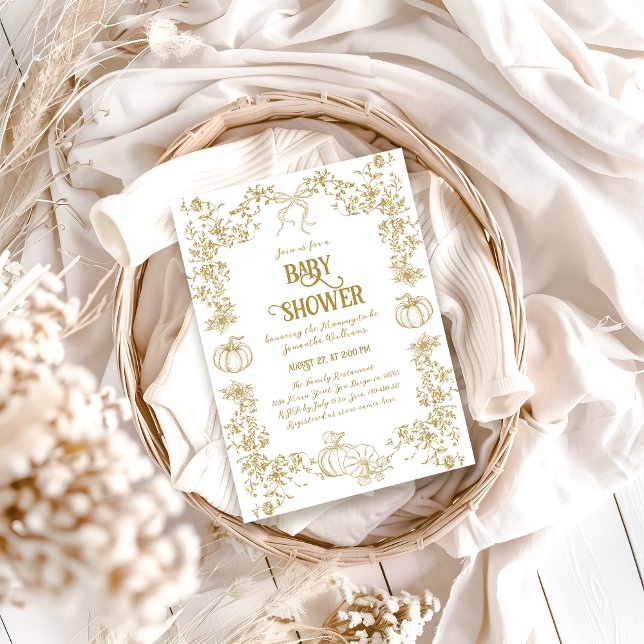 Pumpkin Fall Guld Whimsical Blommigt Baby Shower Inbjudningar (Skapare uppladdad)