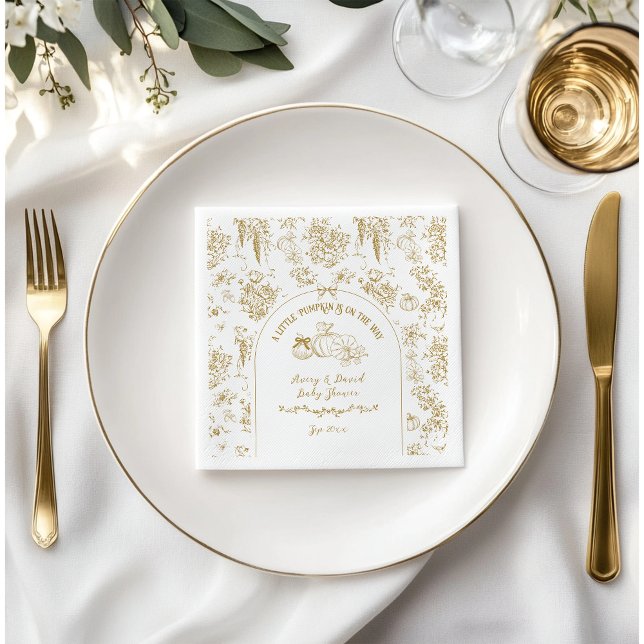 Pumpkin Fall Guld Whimsical Blommigt Baby Shower Pappersservett (Skapare uppladdad)