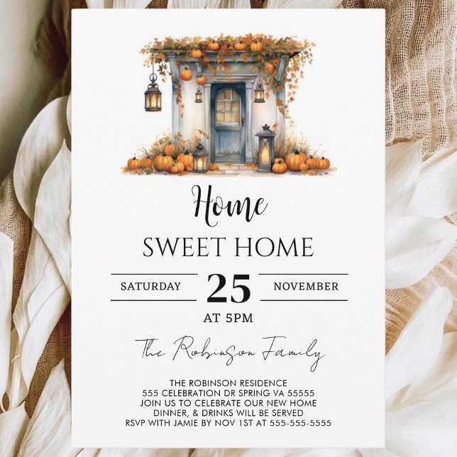 Pumpkin Fall Houseuppvärmning Party Home Sweet Hom Inbjudningar (Skapare uppladdad)