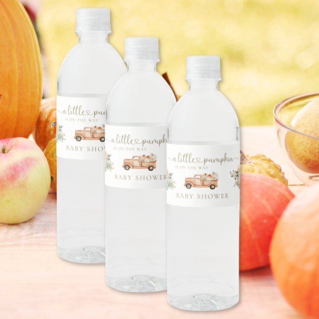 Pumpkin Fall Lastbil Orange Neutralt Baby Shower Vattenflaskor Etikett (Skapare uppladdad)