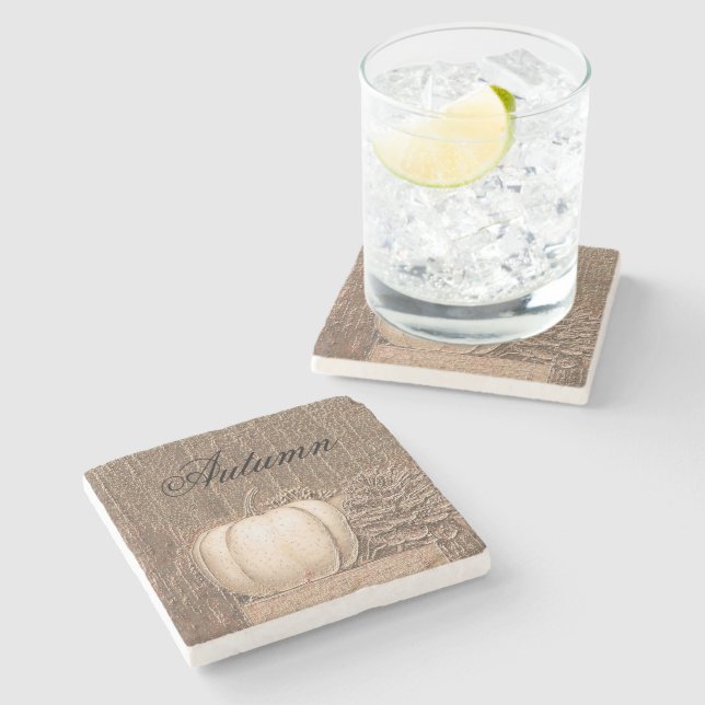 Pumpkin Fall Metallic White Guld Elegant Land Stenunderlägg (Sidan)