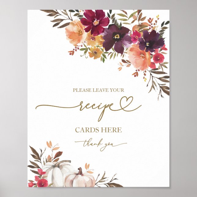 Pumpkin Fall Möhippa Recept Card-tecken Poster (Framsidan)