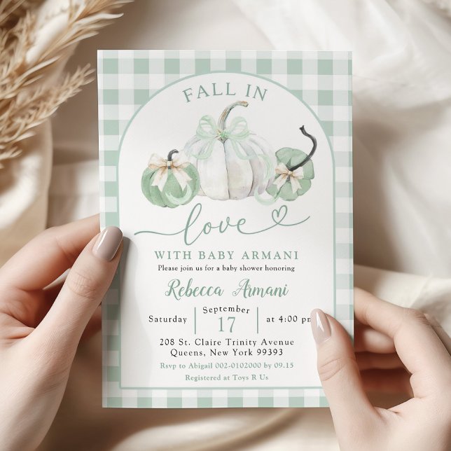 Pumpkin Fall på Grönten Preppy Sage i Kärlek Baby  Inbjudningar (Skapare uppladdad)
