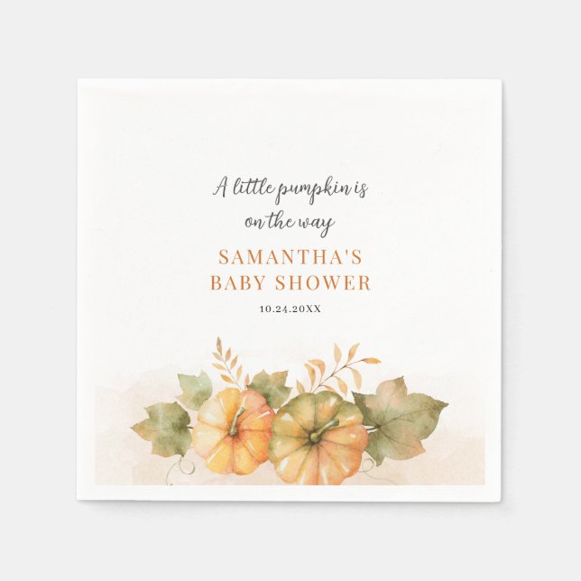 Pumpkin Fall Rust Löv Girls Baby Shower Pappersservett (Framsidan)