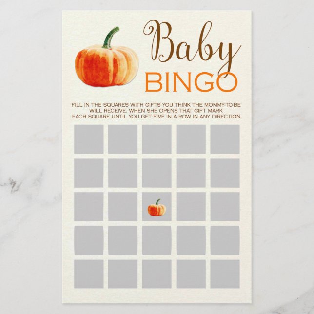 Pumpkin Fall Rustic Baby BINGO Baby Shower Game Flygblad (Framsidan)