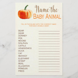 Pumpkin Fall Rustic Baby djur Baby Shower Game Flygblad