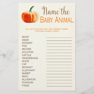 Pumpkin Fall Rustic Baby djur Baby Shower Game Flygblad