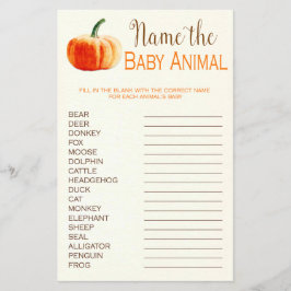 Pumpkin Fall Rustic Baby djur Baby Shower Game Flygblad