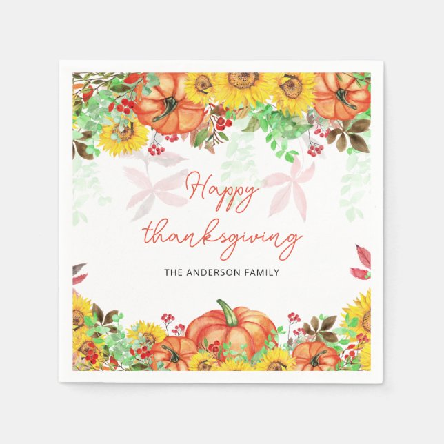 Pumpkin Fall Thanksgiving Napkins Pappersservett (Framsidan)
