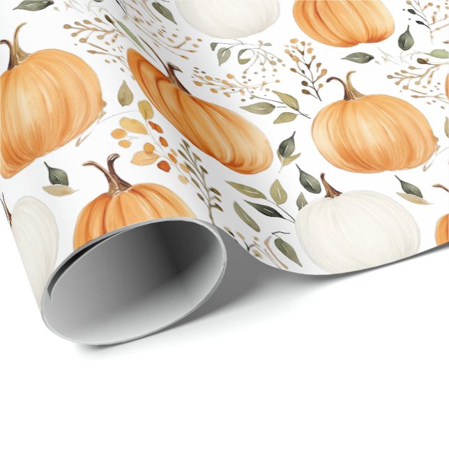 Pumpkin Fall Thanksgiving Rustic Presentpapper (Rullad Hörn)