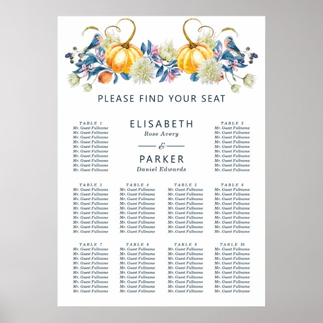 Pumpkin Fall Wedding Sittdiagram Poster (Framsidan)