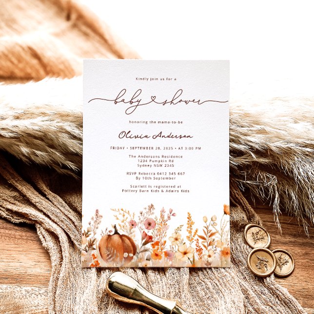 Pumpkin Fall Wildblommor Meadow Baby Shower Inbjudningar (Skapare uppladdad)