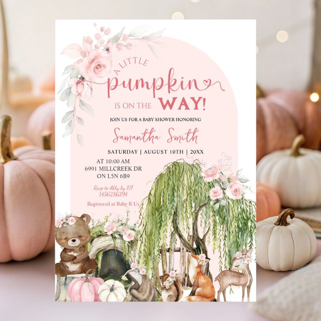 Pumpkin Fall Woodland Animals Girl Baby Shower Inbjudningar (Skapare uppladdad)